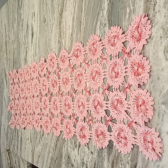 Vtg Pink Crochet Table Runner 14" x 42" Handmade - Picture 2 of 4